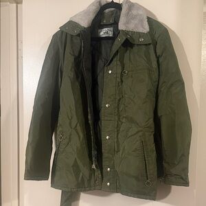 Pacific Trail Olive Jacket with Gray Faux Fur Collar